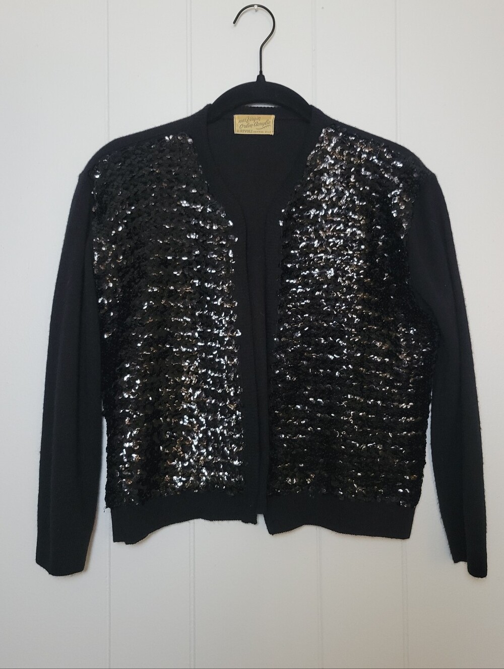 Vintage Rivoli Knitting Mills Cardigan Black Sequin 100% Virgin Orlon Acrylic M